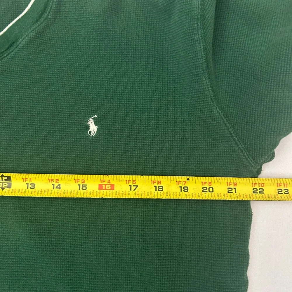 Polo Ralph Lauren Shirt Mens XL Green Thermal Waffle Knit V-Neck Cotton Pony